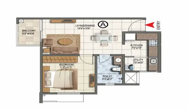 Featured Image of Purva Cityspire 1 BHK Floor Plan
